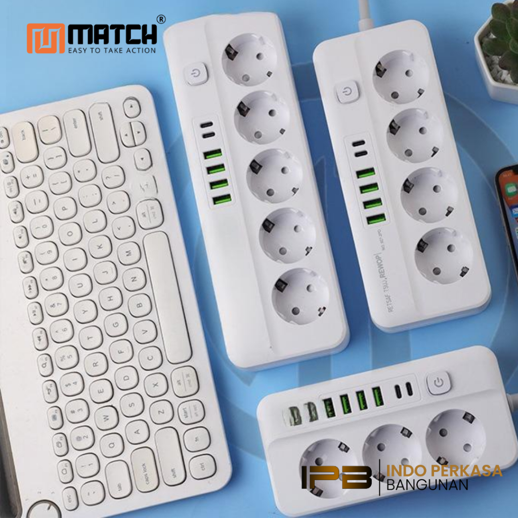 Stop Kontak 6 Lubang + USB Fast Charging | Terminal Listrik Panjang | Colokan Banyak Anti Panas