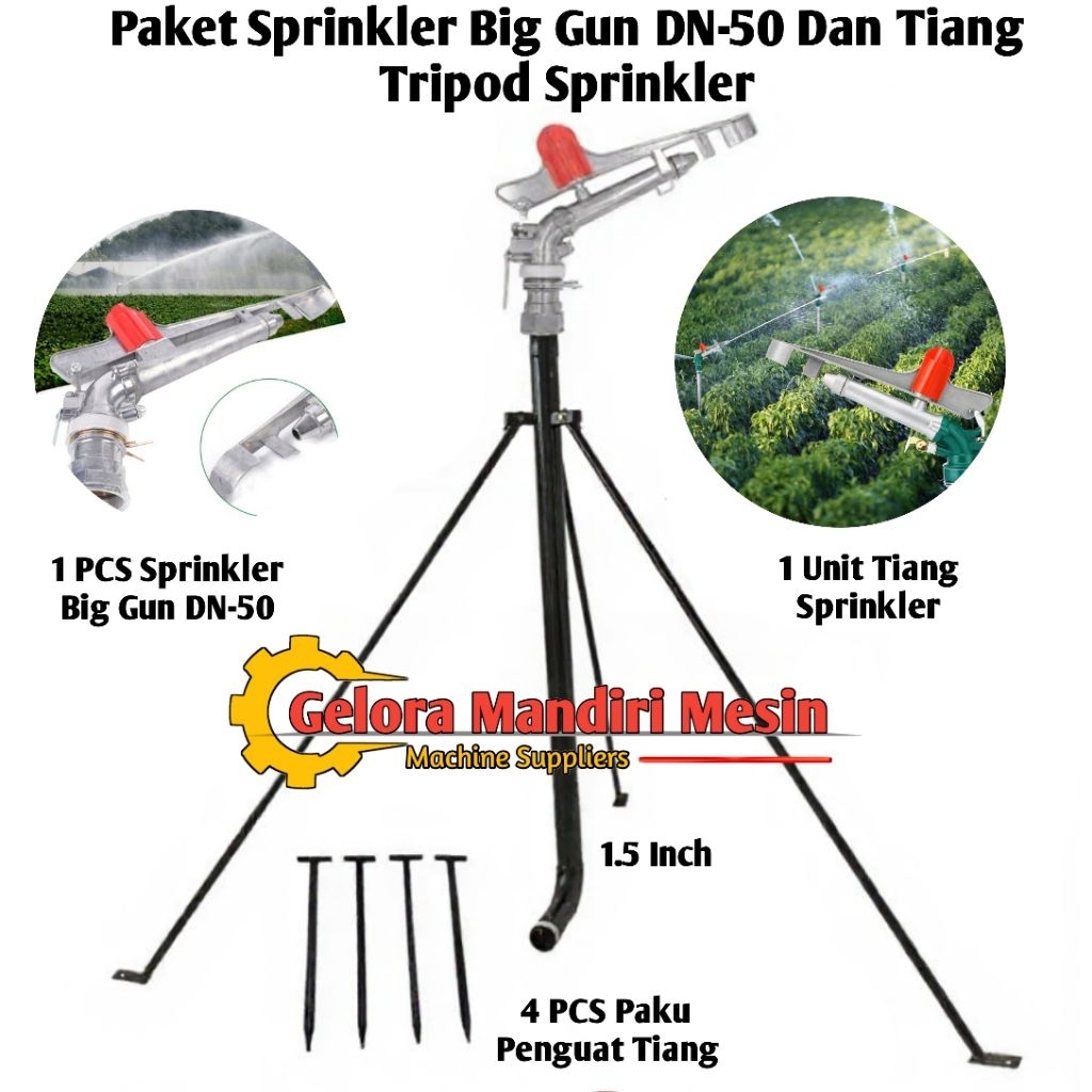 Sprinkler Penyiraman Pertanian dan Perkebunan Paket Tiang Tripod | Sprinkler Big Gun 1.5 Inch