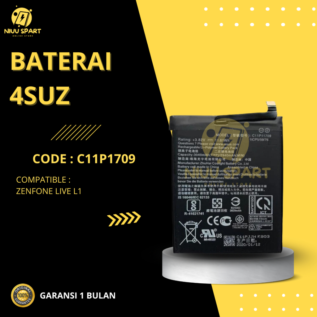 BATERAI BATTERY ASUS C11P1709 FOR ZENFONE LIVE L1 / ZA550KL LUS DOUBLE [IC POWER] ORIGINAL