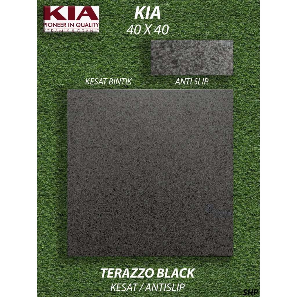 Keramik Lantai Motif 40X40 KIA Terrazo Black Anti Slip KW1 Pekanbaru Riau, Motif Terrazo