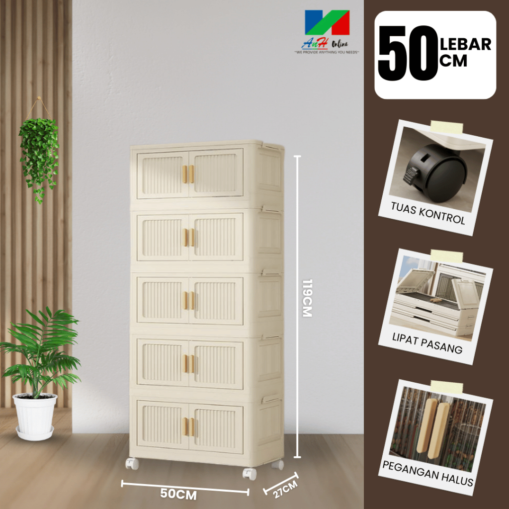 ANH Online Store -Rak Plastik 5 Susun 60/50CM Beroda Multifungsi – Rak Make Up, Rak Dapur, Rak Buku,