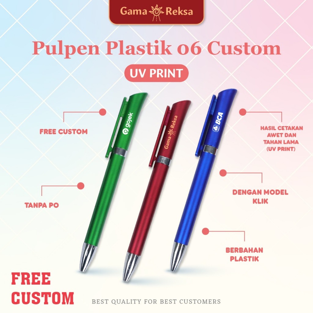 PULPEN PLastik 06 Custom UV Print / Pulpen Sovenir / Pulpen Custom