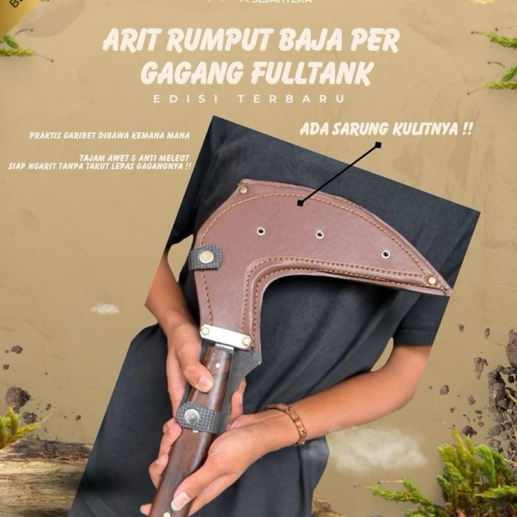 Arit Rumput Baja Per Super Tajam - Sabit Full Tang Gagang Besi Anti Copot +Bonus Sarung kulit sintet