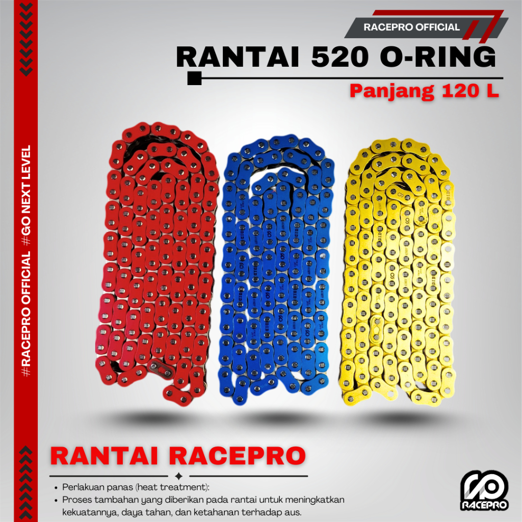Rantai Motor 520 O-RING Gold Biru Merah Rantai Racepro Rante O-RING 520 Rantai 520 Rante 520 O-Ring