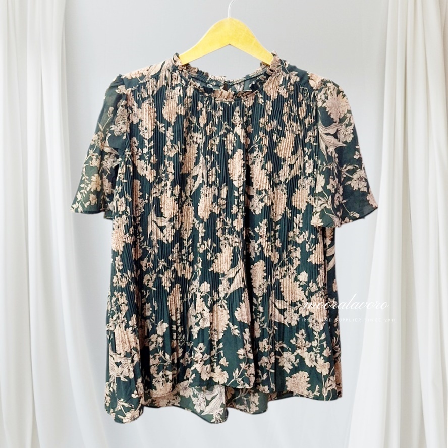 EVERDEEN VINTAGE FLORAL PLEATS LOOSE TOP KOREAN STYLE READY BANGKOK PREMIUM BKK
