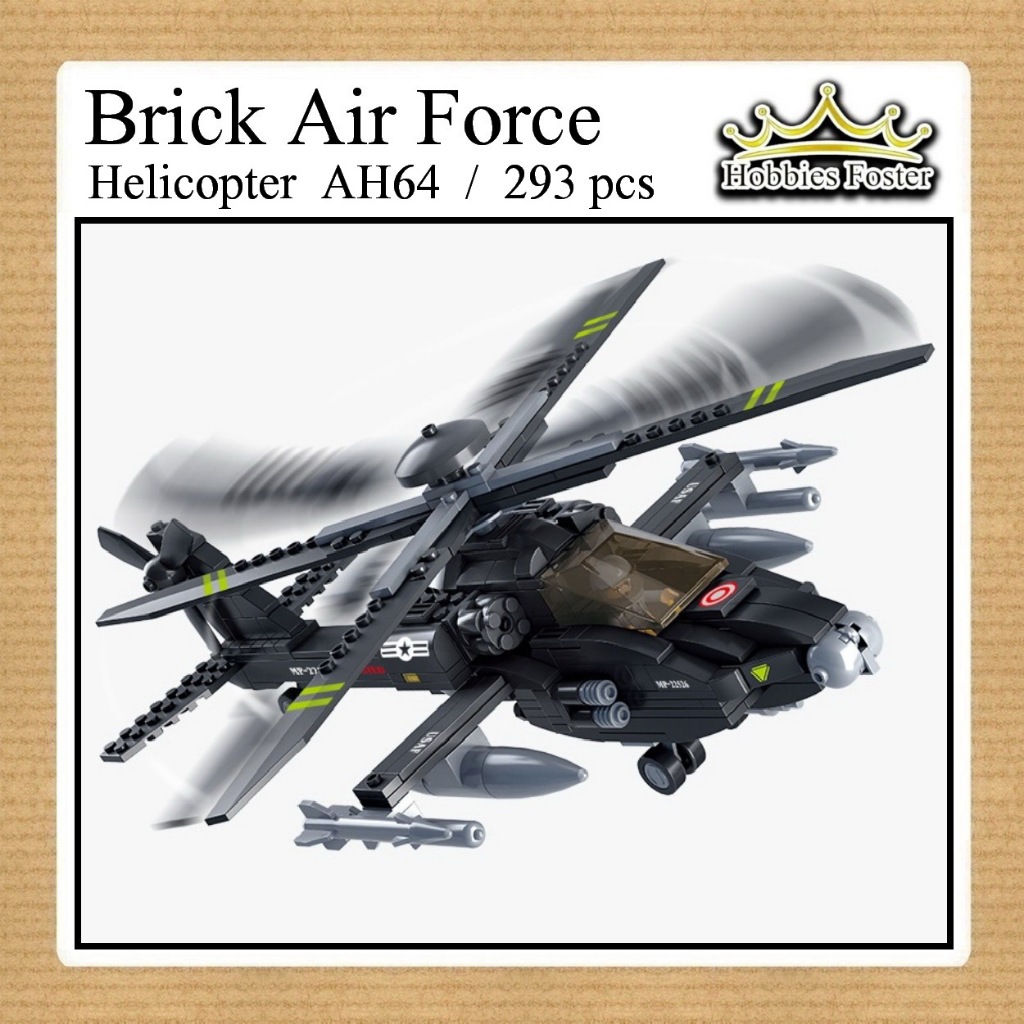HF Air Force Military Helicopter - Mainan DIY Pesawat Perang Apache Black Sluban - B0511