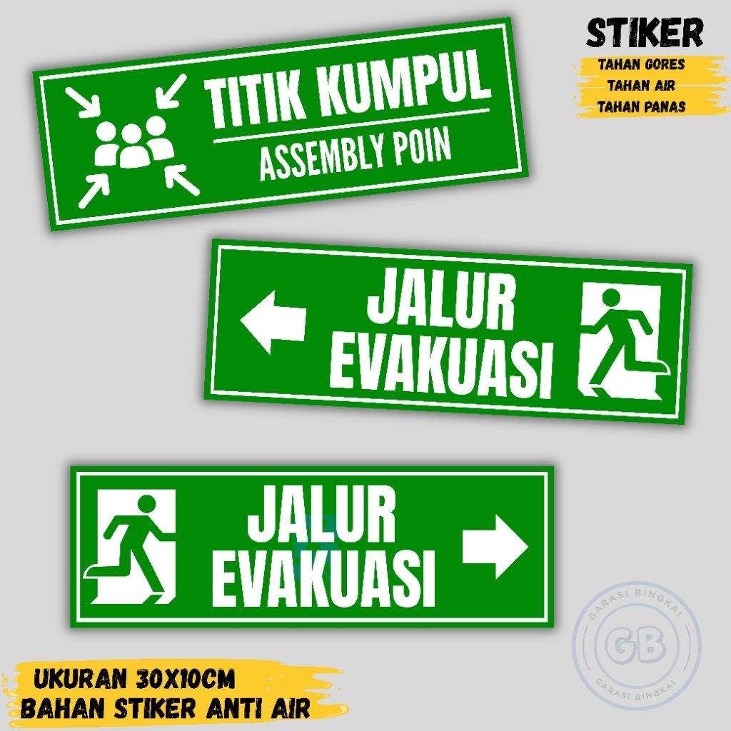 STIKER ARAH JALUR EVAKUASI - STIKER JALUR EVAKUASI - STIKER EVAKUASI 10X30CM STIKER VINYL JALUR EVAK