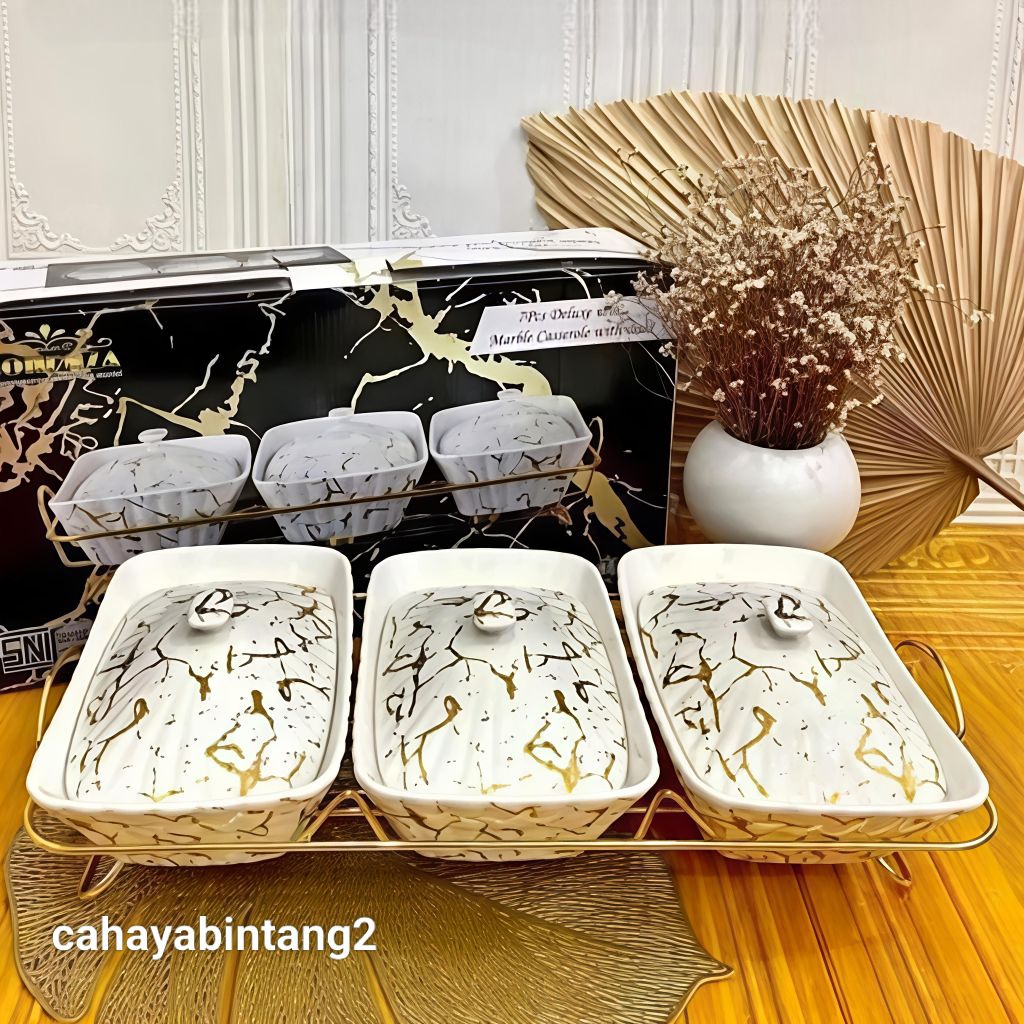 Prasmanan Tripel/ Wadah Saji Gandeng 3 Keramik Marble Fiorenza Set 3pcs 988