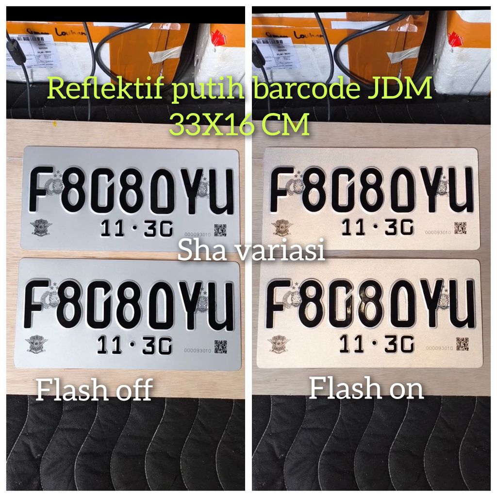 plat mobil reflektif putih barcode JDM font terbaru 2pcs