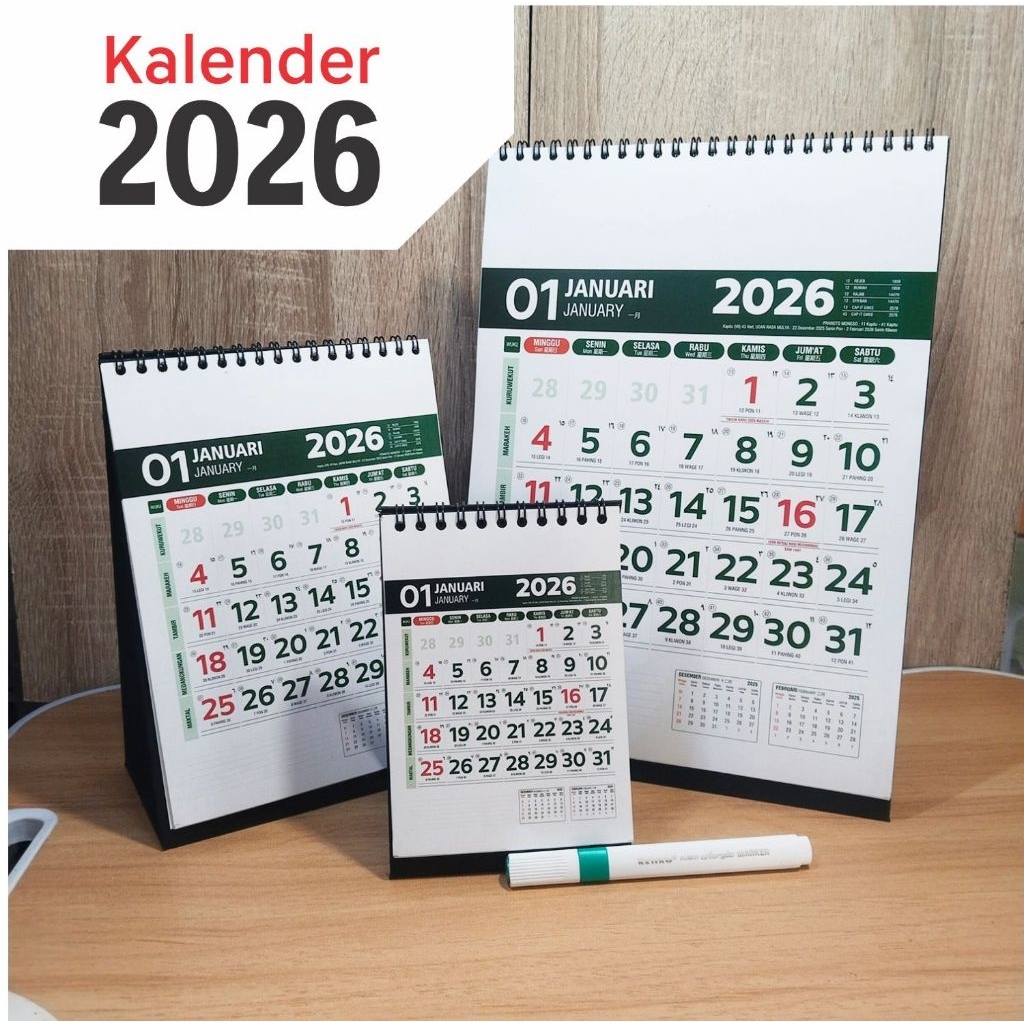 kalender 2026,kalender kantor kalender meja,dilengkapi penanggalan jawa hijriyah dan hari libur nasi