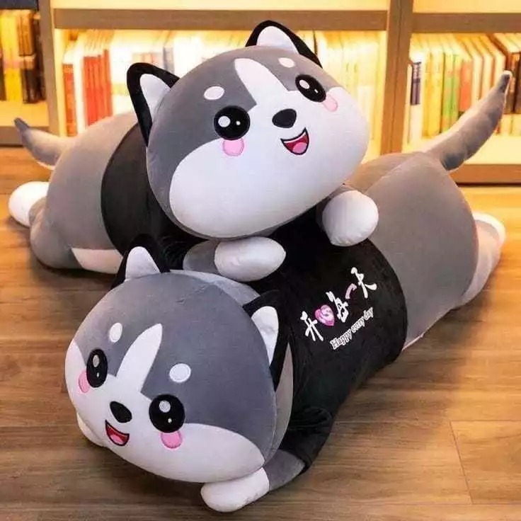 Boneka Bantal Guling Husky Laying Ukuran 50 cm Bahan plush Hadiah Ulang Tahun Anak