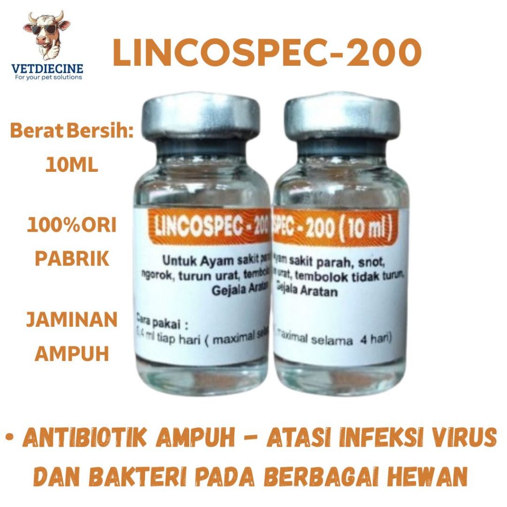Lincospec 200 - Lincospec 200 10 ml - Obat Ayam Sakit Apapun - Obat Ayam Sakit - Lincospec Ori 100%