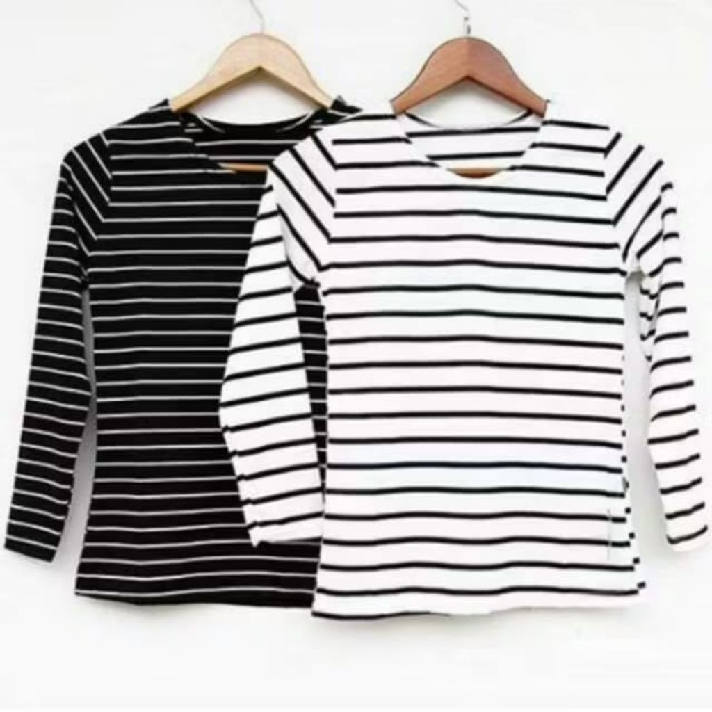Kaos Salur Stripe Lengan Panjang Pria Wanita