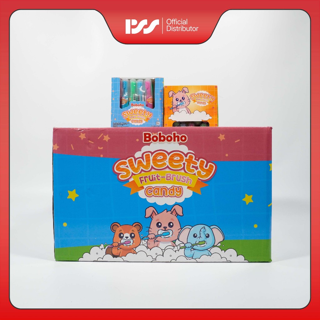PSS BOBOHO Sweet Fruit Brush 24x30 | Permen Bentuk Sikat Gigi & Rasa Buah Segar | Snack Anak & Kelua