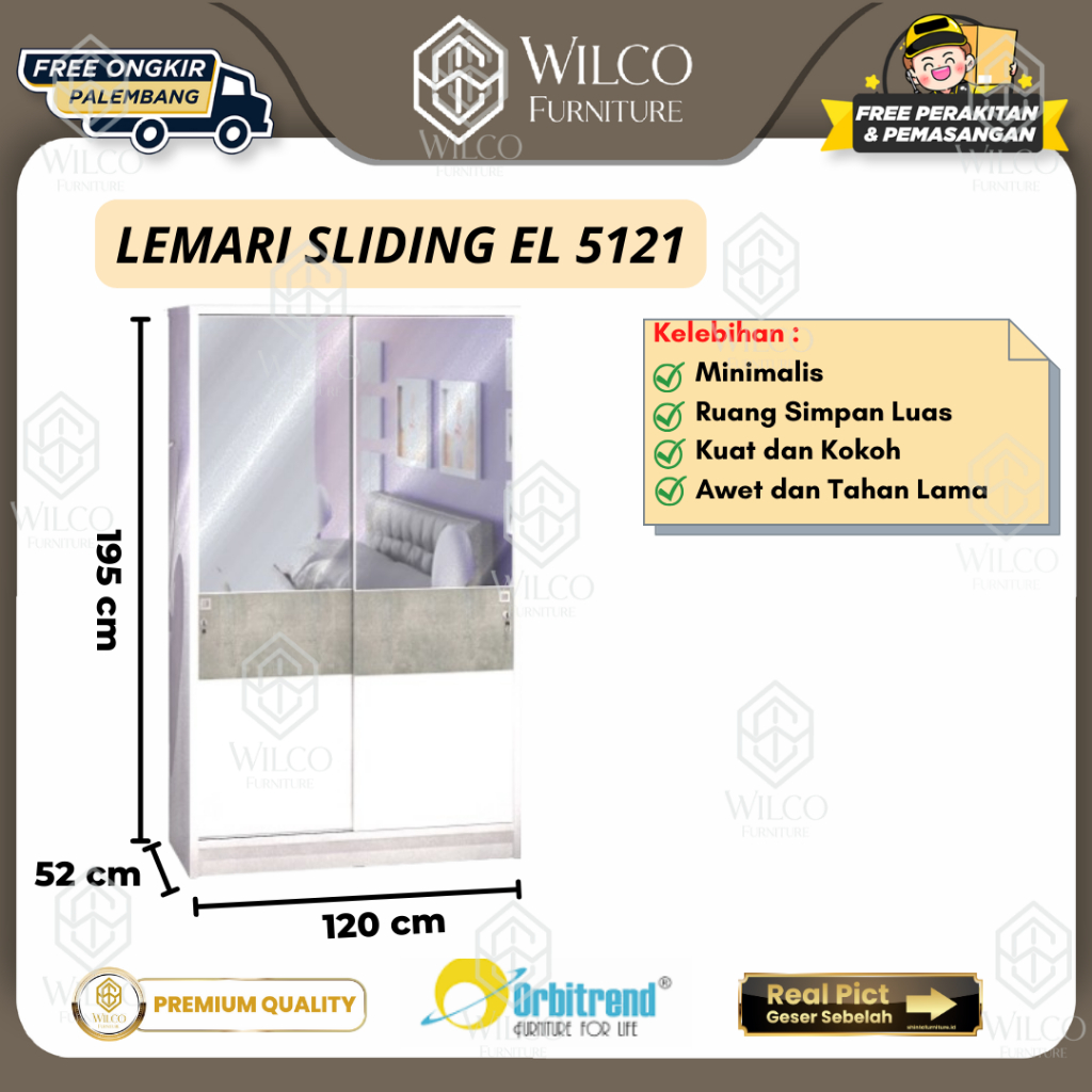 Lemari Sliding 2 Pintu EL 5121 | Lemari Pakaian 2 Pintu Sliding Minimalis