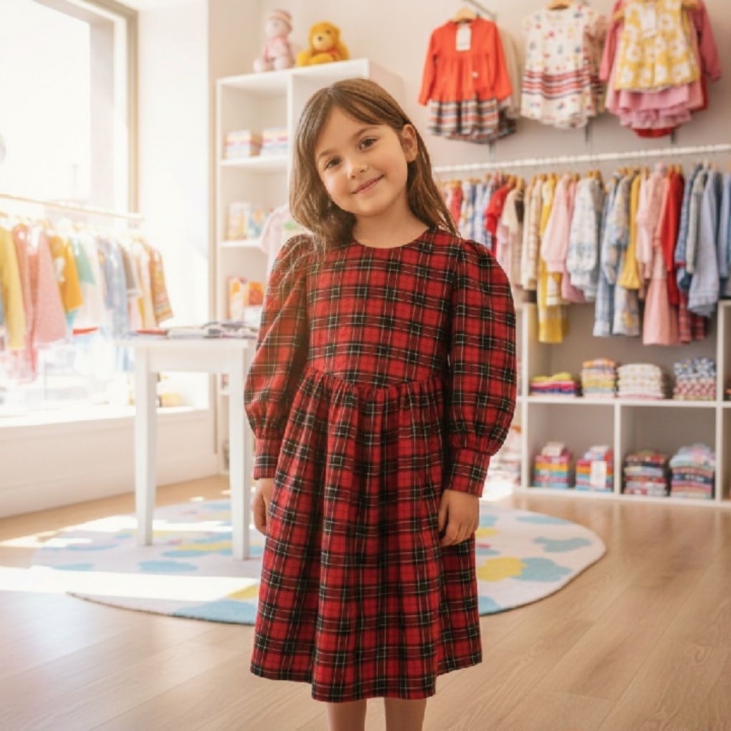 Gamis Anak Kotak-Kotak Merah