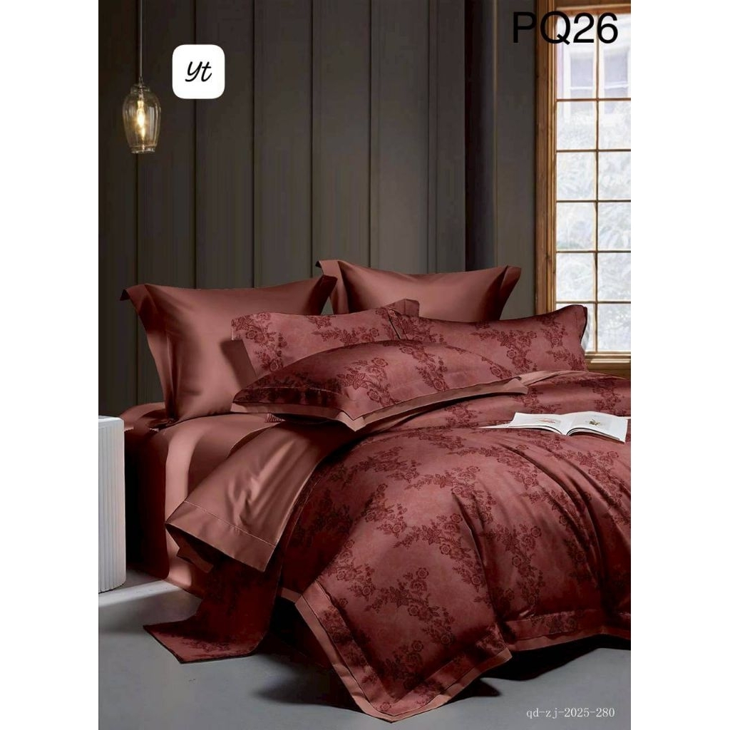 sprei sutra organik 100s bunga merah maroon anti alergi premium serat bamboo bambu imlek wedding cin