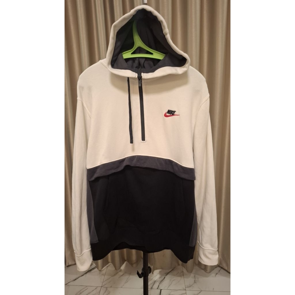 Hoodie HalfZip Nike Original Kantung Doraemon Three Tone Color Like New Bahan Cotton Babyterry Tebal