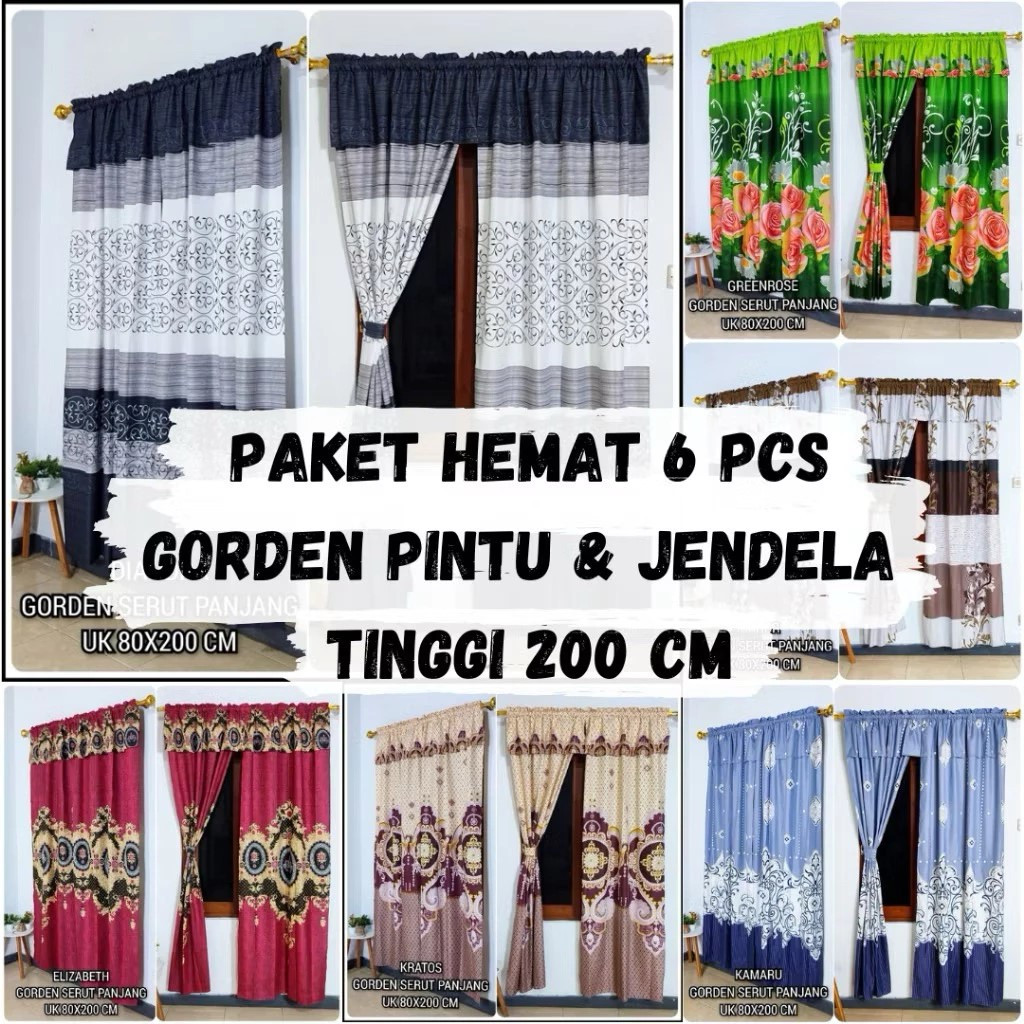 PAKET PROMO 6 PCS GORDEN SERUT PINTU DAN JENDELA PANJANG AESTHETIC UKUR 80cm x 200cm