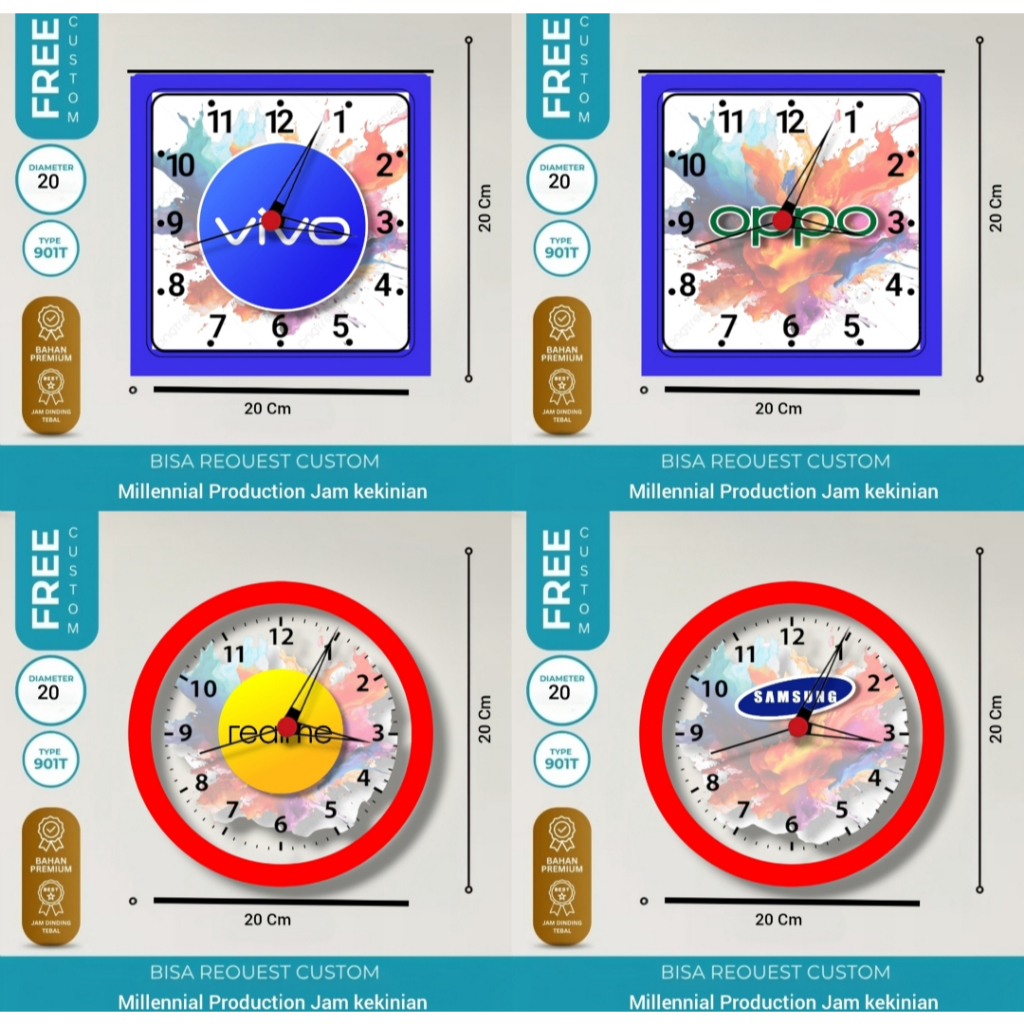 Jam dinding moderen logo Hp samsung oppo vivo Dll jam kayu Milenial