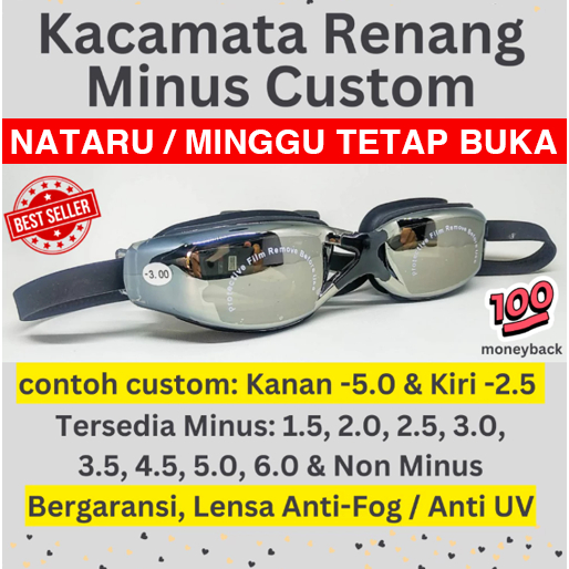 Kacamata Renang Minus Custom 1.5 2 3 4 5 6 Anti-UV Anti-Fog Lensa Mirrorless