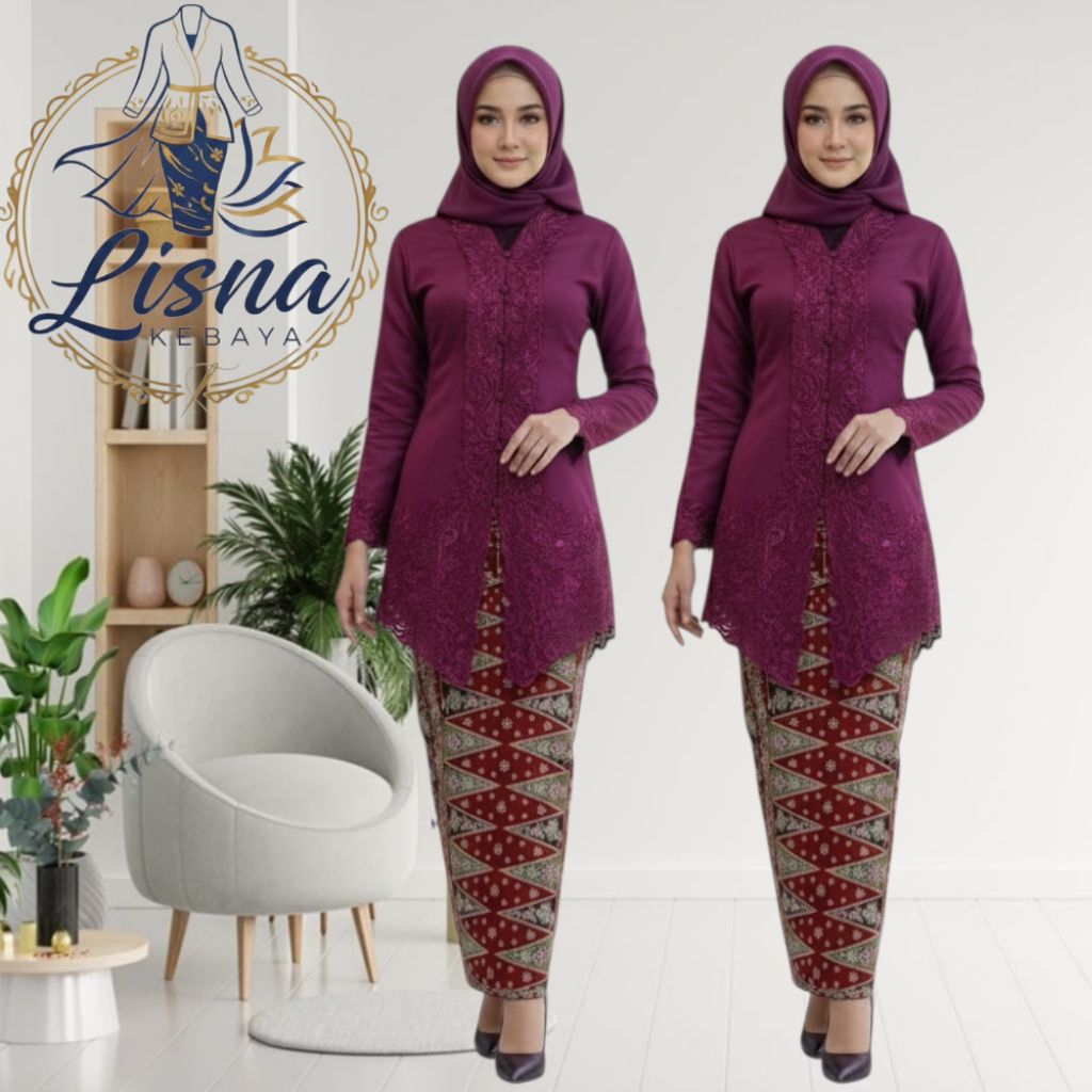 Lisna Kebaya Set Kebaya Encim Rok Tumpal Model Lengan Panjang Katun Kebaya Encim Jumbo Ld 140