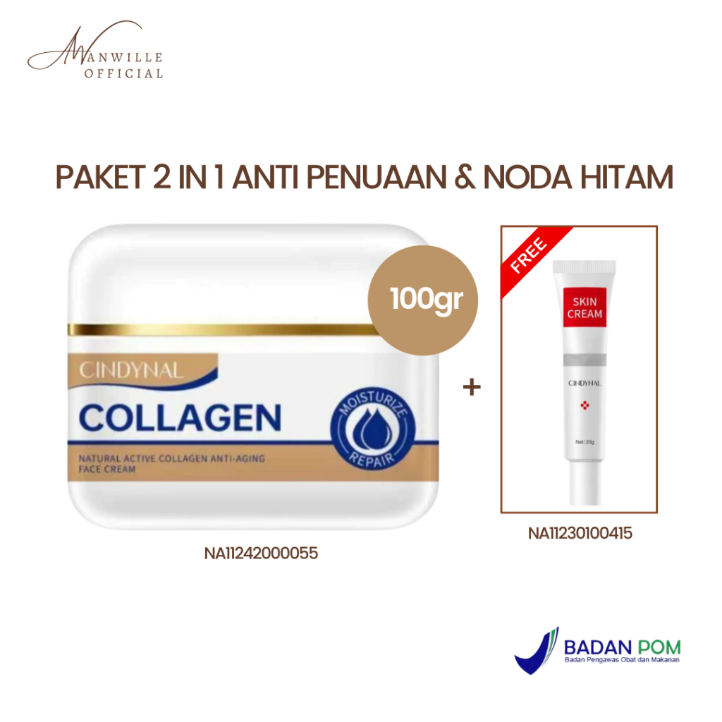 Paket 2 In 1 - Cindynal Collagen Cream Siang Malam Retinol Cream Anti Aging 100gr - Perbaikan Retino
