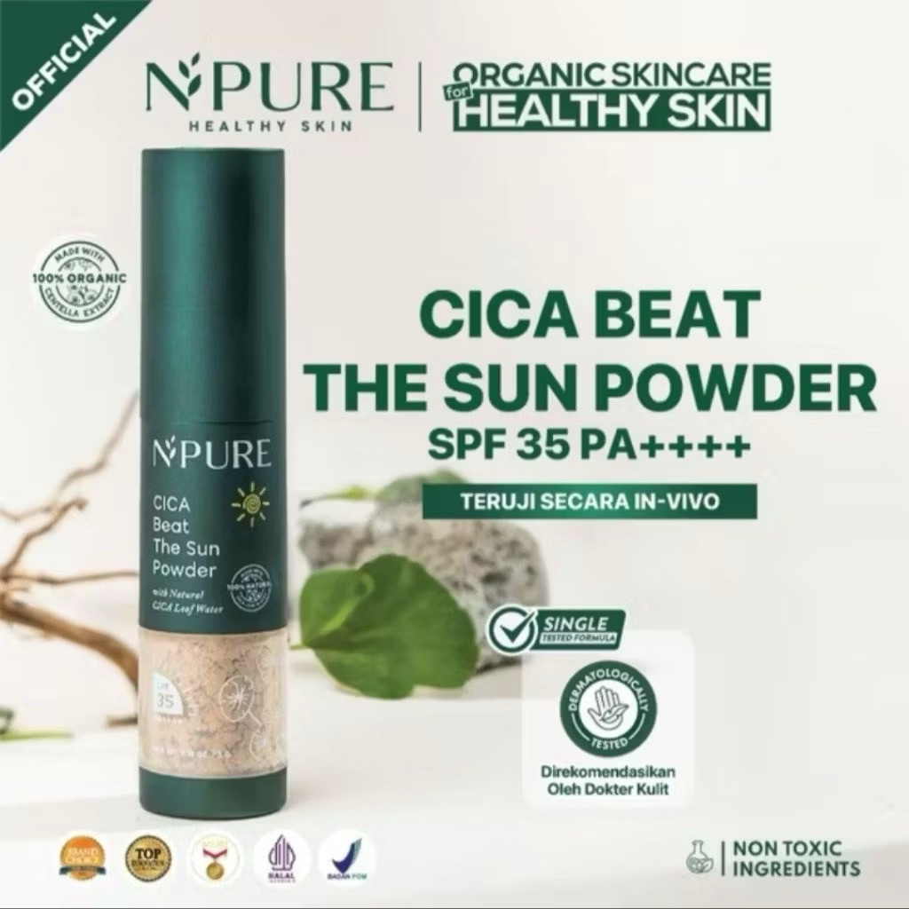 Npure Sunscreen Power Cica / Beat The Sun Powder / Sunscreen Bedak & Brush