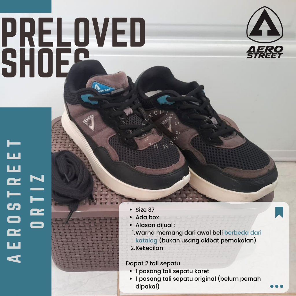 PRELOVED Aerostreet Size 37 Ortiz Natural Hitam Hijau Toska - Sepatu Sneakers Sport
