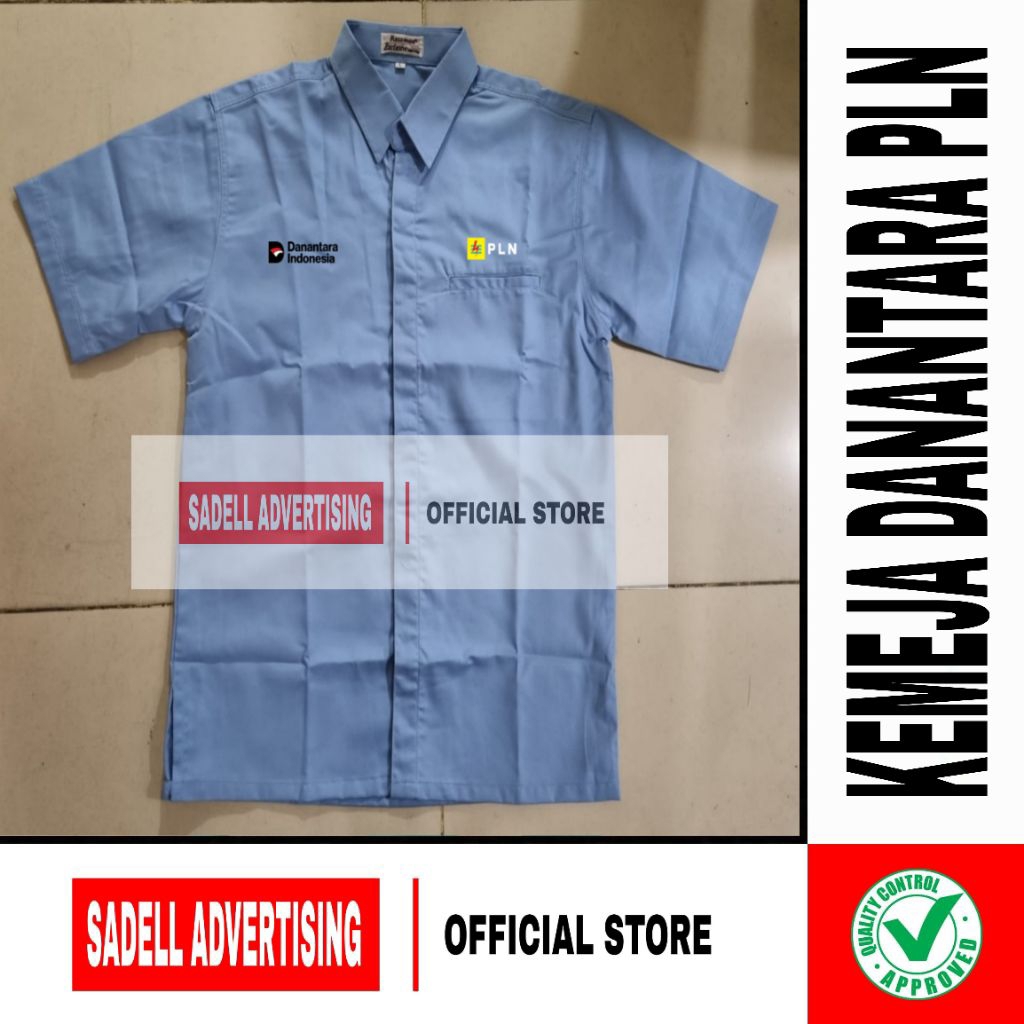 Kemeja PLN Seragam Danantara PLN Baju Danantara Indonesia PLN Biru Muda Lengan Pendek Pria Bordir