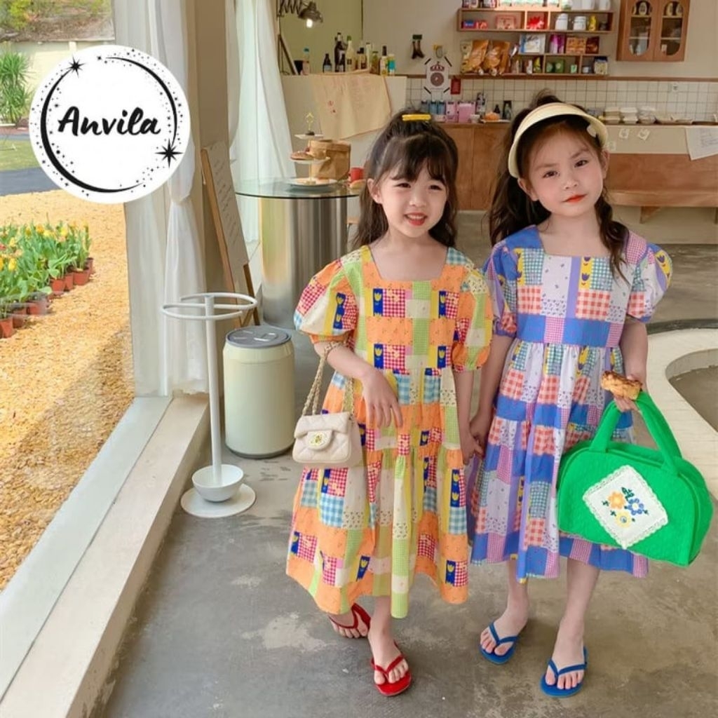 Dress anak perempuan model kotak fashionable terbaru import