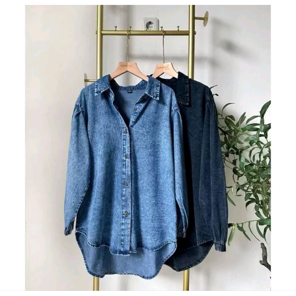 KEMEJA JEANS WANITA OVERSIZE//KEMEJA JEANS WANITA TERBARU KEKINIAN