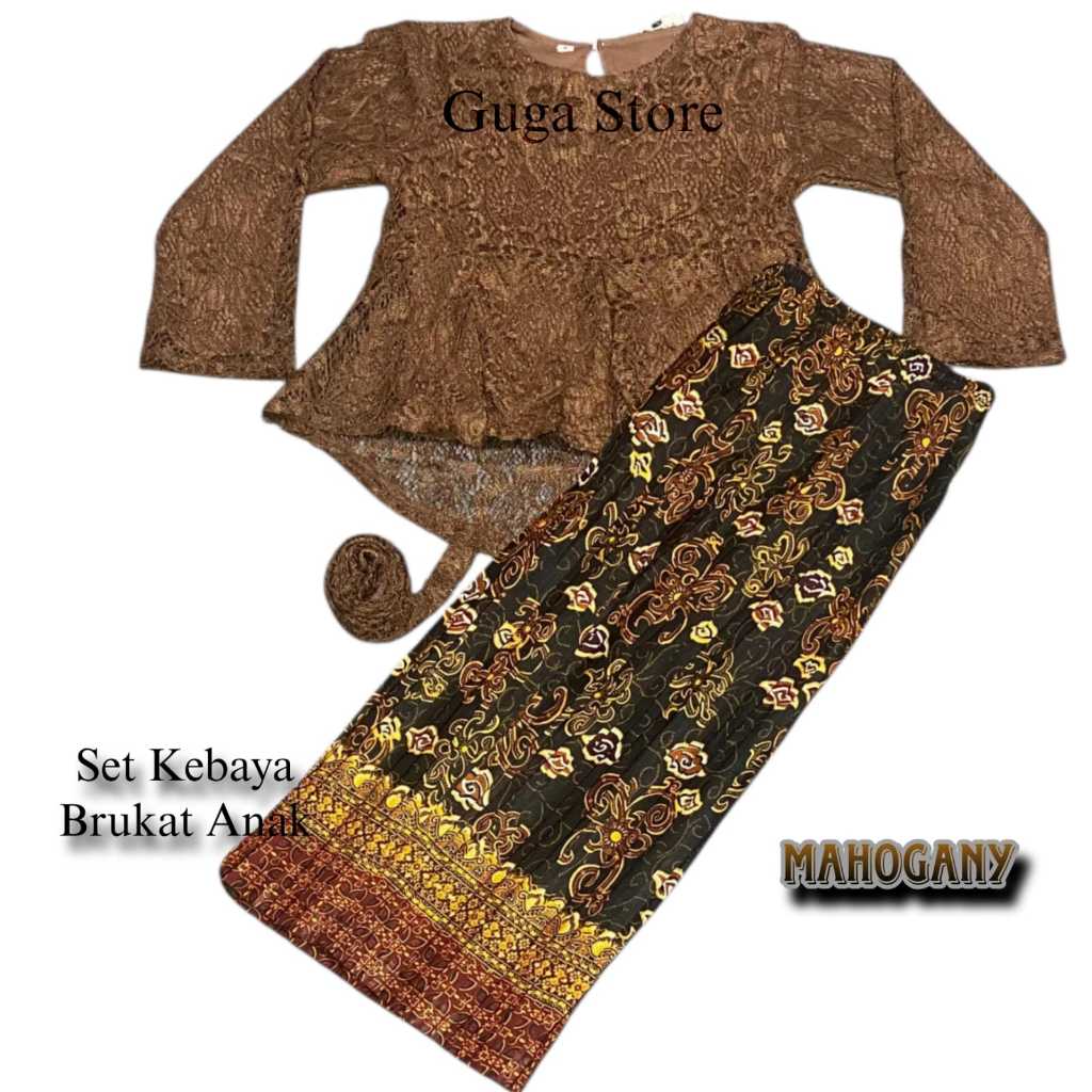 Setelan Kebaya Brukat Anak Perempuan Usia 3-12 Tahun Dengan Rok Plisket Batik