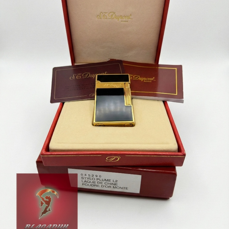 S.T. Dupont Ligne 2 Black Laque de Chine Gold Trim Authentic Luxury Lighter Dupont Original