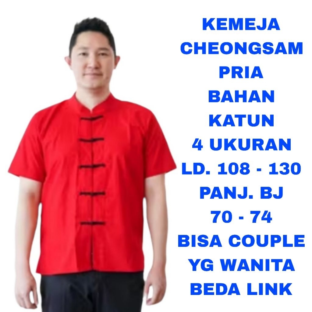 WK KEMEJA CHEONGSAM MERAH PRIA LAKI LAKI DEWASA BAJU ATASAN IMLEK SINCIA SANJIT SERAGAM KERJA KANTOR
