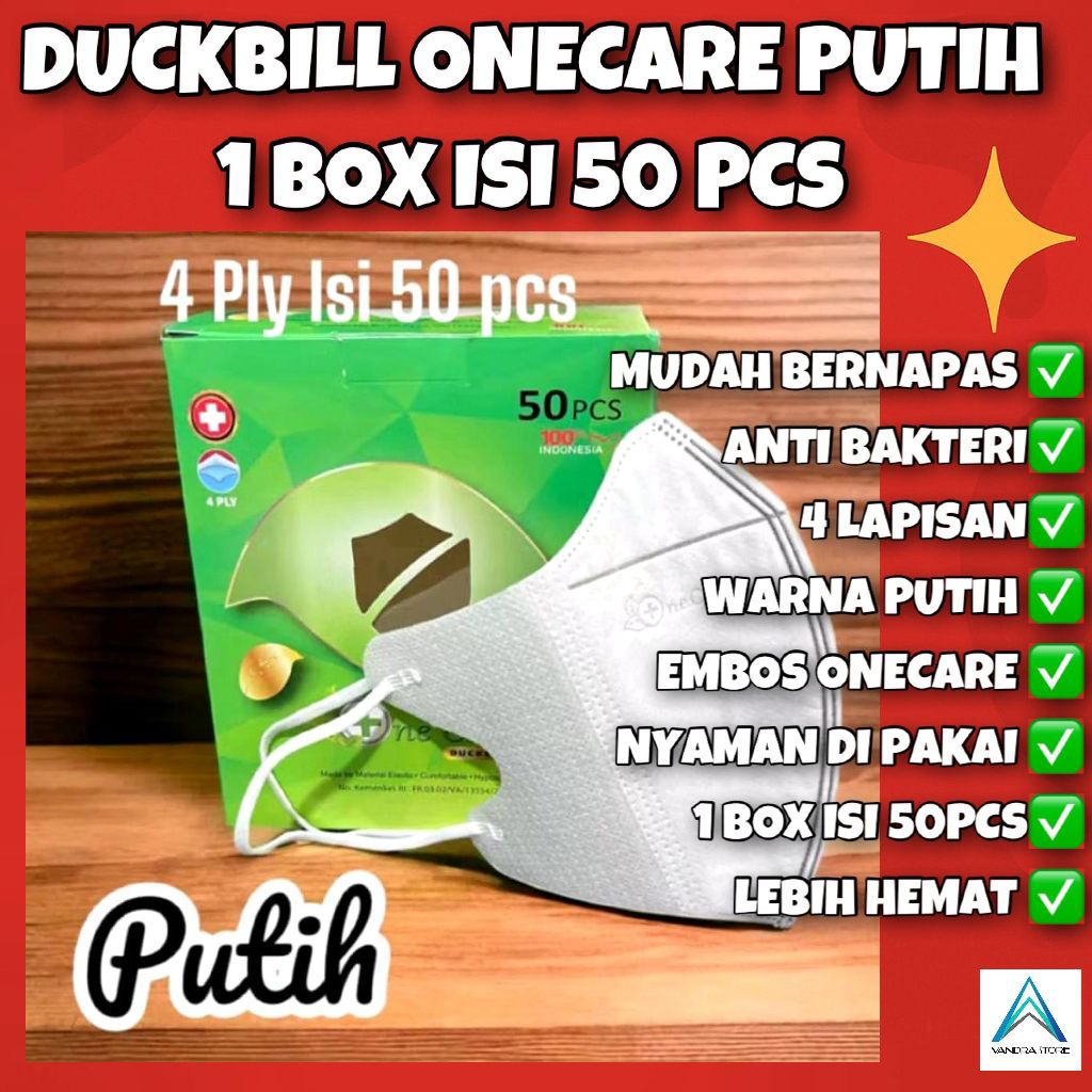 Masker Duckbill One Care 4 Ply Isi 50 PCS | Putih Hitam Abu | Premium Embos One Care