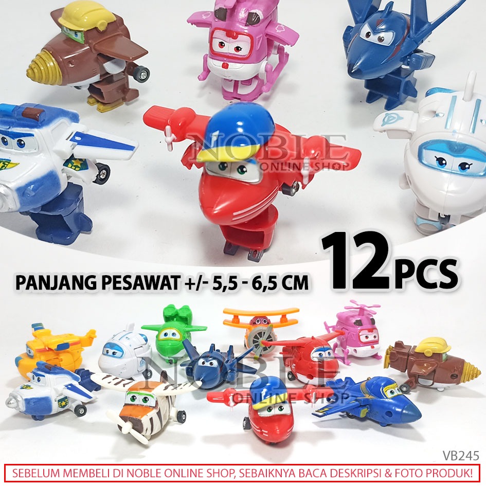 [12 pcs] Plane Mini Super Wings Figure Karakter Plane Pesawat Jet Helikopter Transform Robot Toys Ma