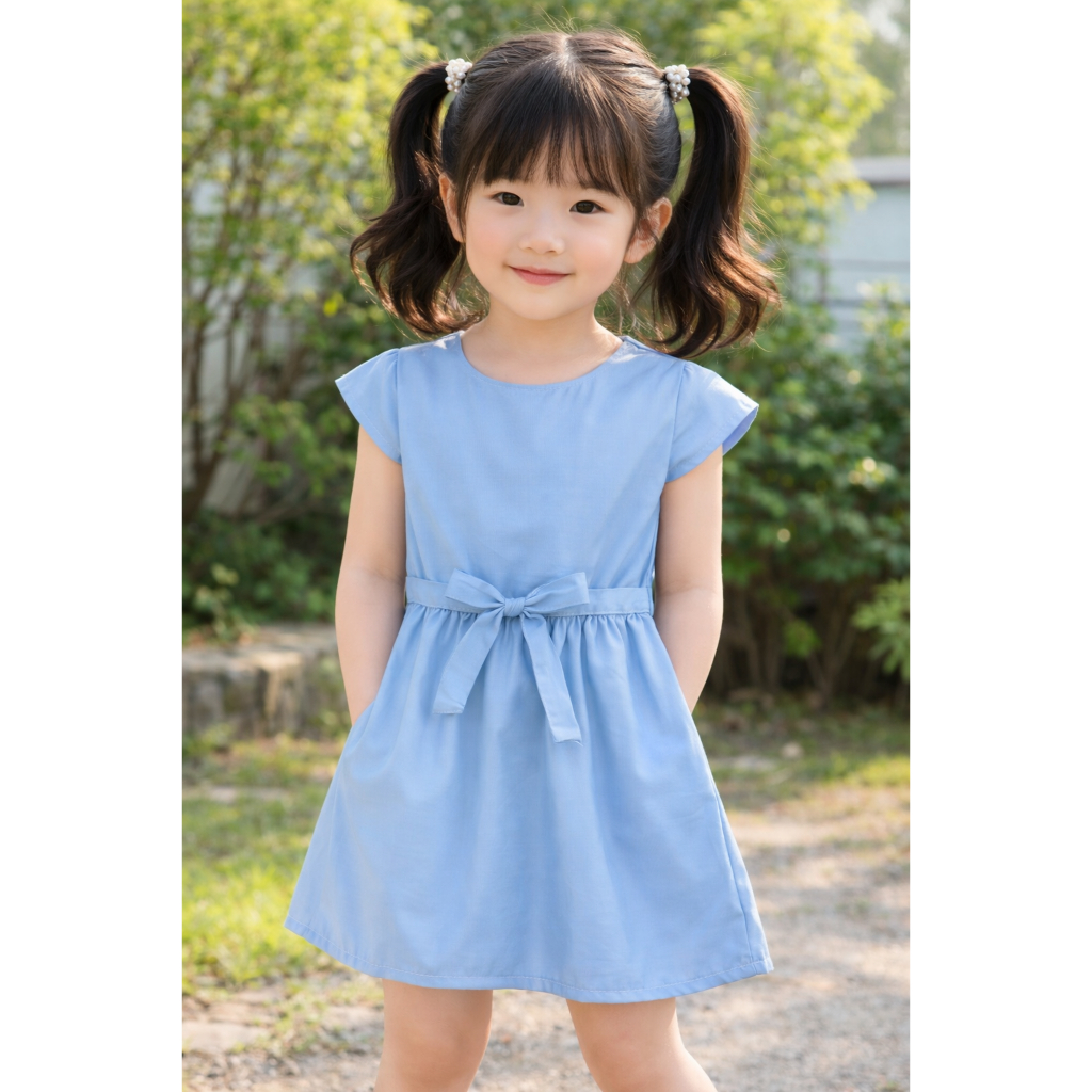 Baju Dress Gaun Anak Perempuan Import Bahan Moscrepe Warna Biru