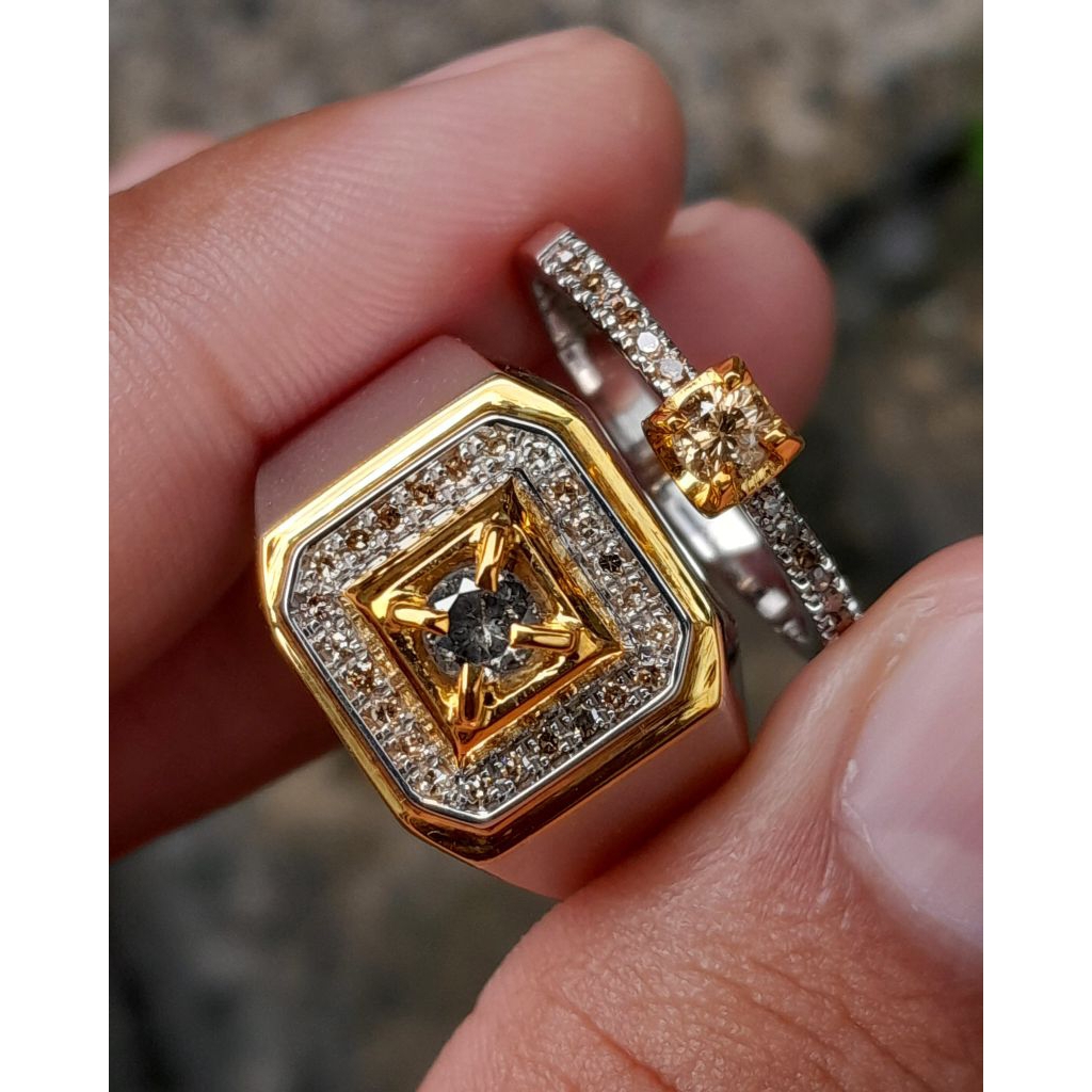 set cincin cuople perak berlian asli full brown elegan