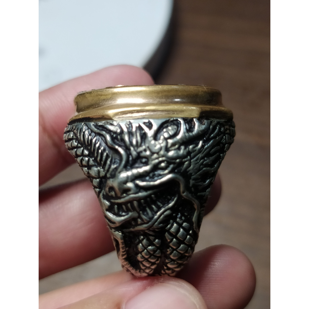 Ring Ukir Naga Handmade Tebal Bahan Koin Untuk Batu 24x18 mm