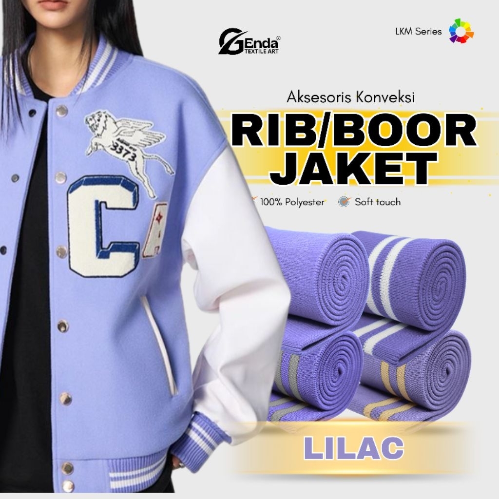 Kain rib bur jaket polyester lilac rajut halus untuk kerah lengan dan pinggang jaket