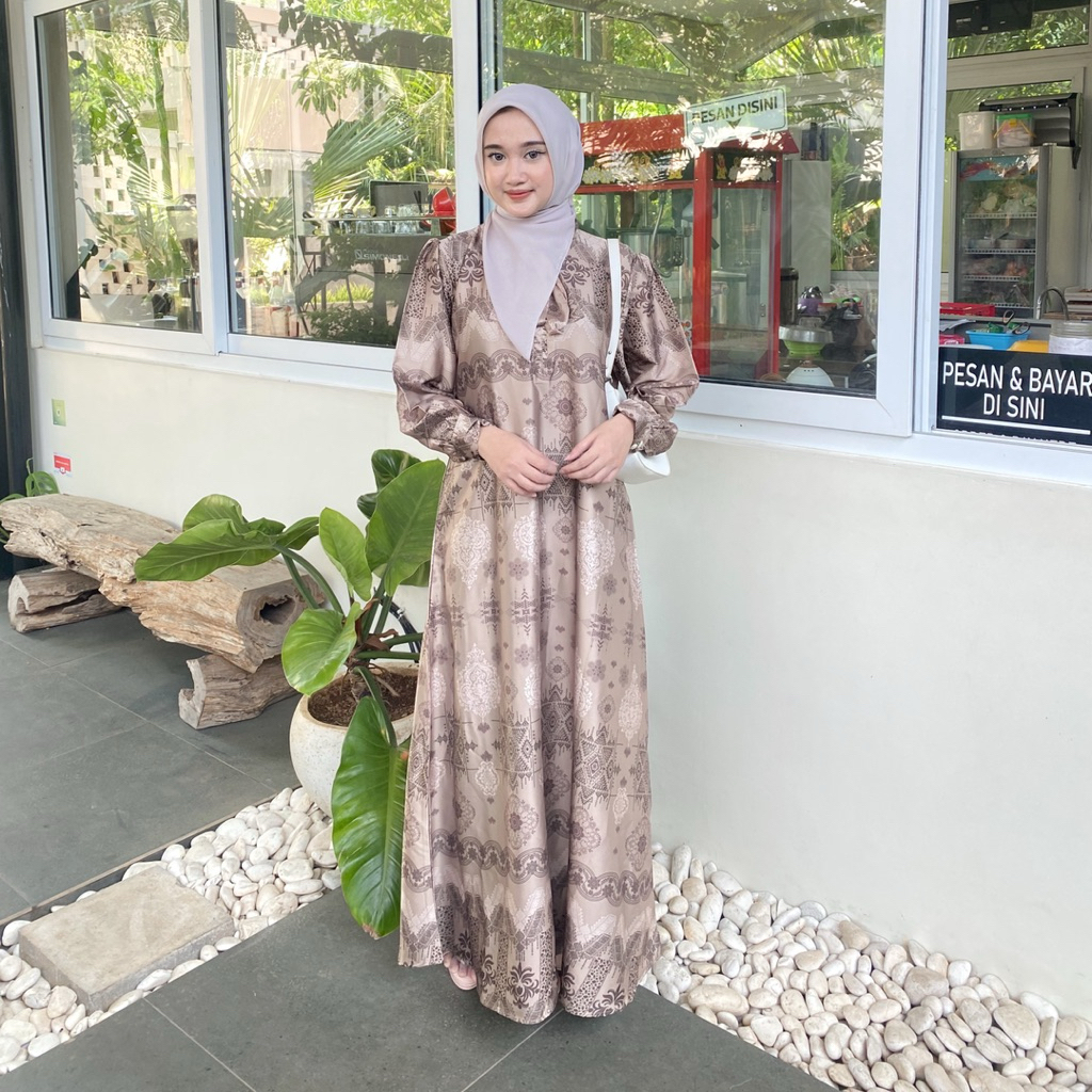 Efabric - Kaluna Dress silk motif | Dress Wanita Panjang | Dress Lebaran Silk Motif | Dress Kondanga