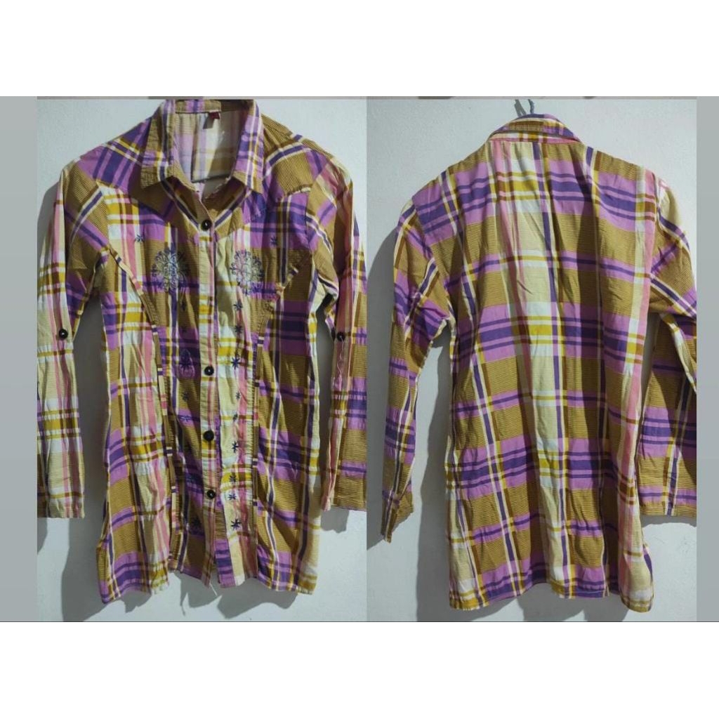 preloved baju wanita/kemeja kotak-kotak motif pink ungu