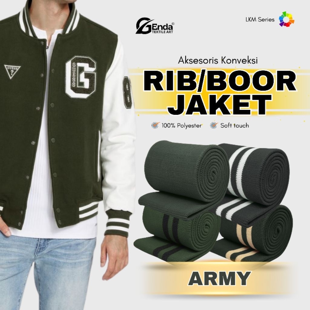 Kain rib bur jaket polyester army rajut premium untuk karet kerah lengan dan pinggang jaket