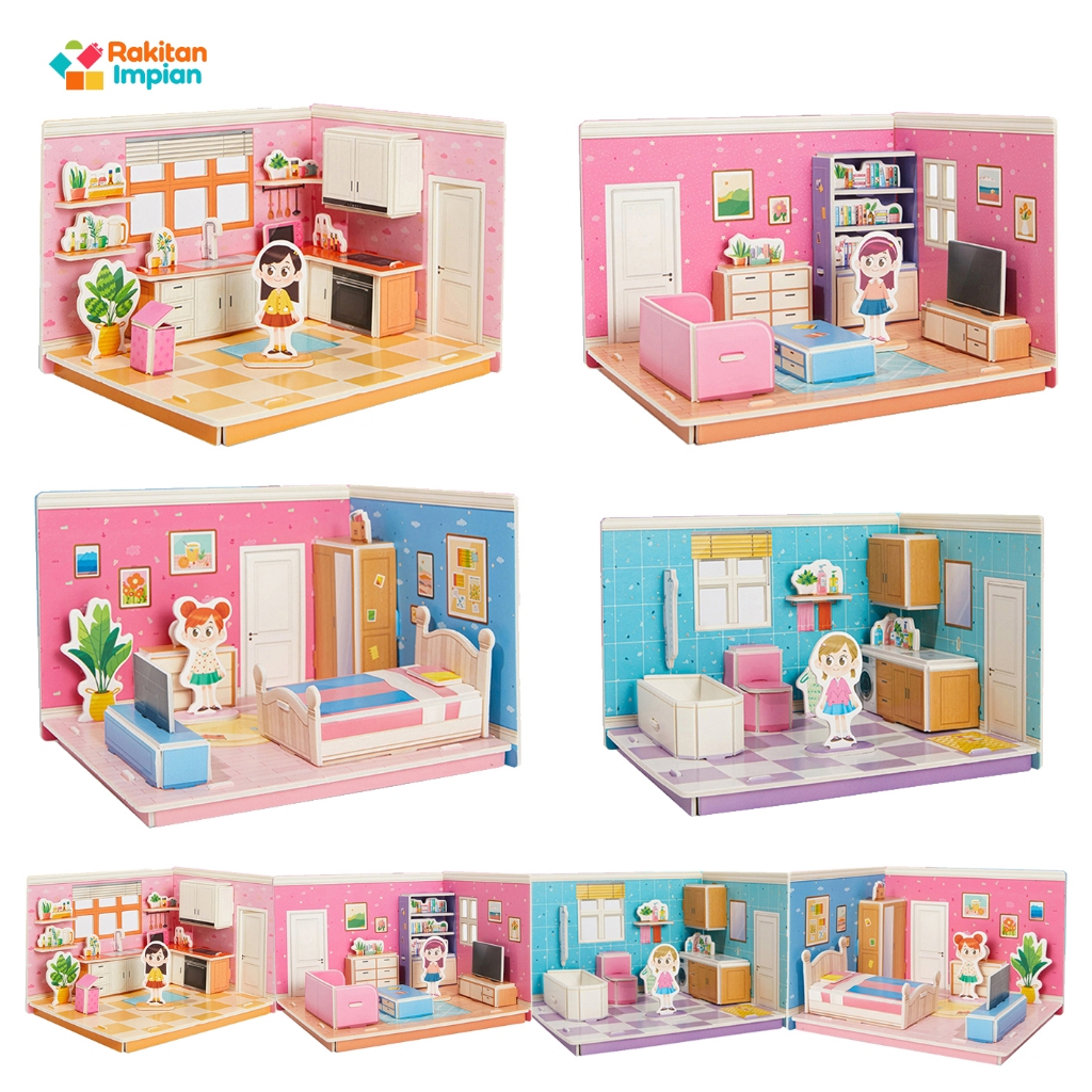 DIY 3D Foam Puzzle Mainan Edukasi Anak Miniatur Interior Rumah Rumahan Bongkar Pasang BP