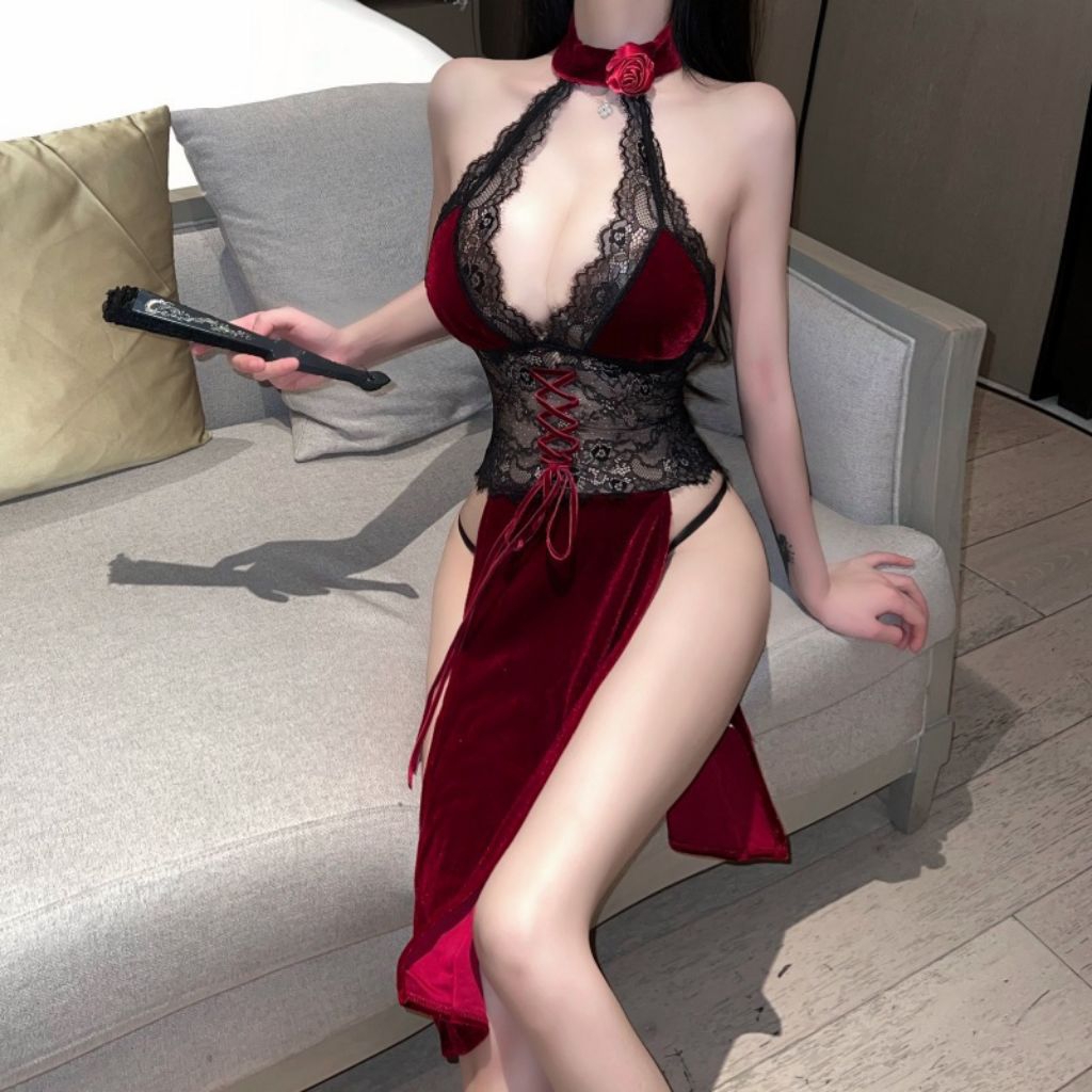 Velvet Temptation Halter Lingerie 1016