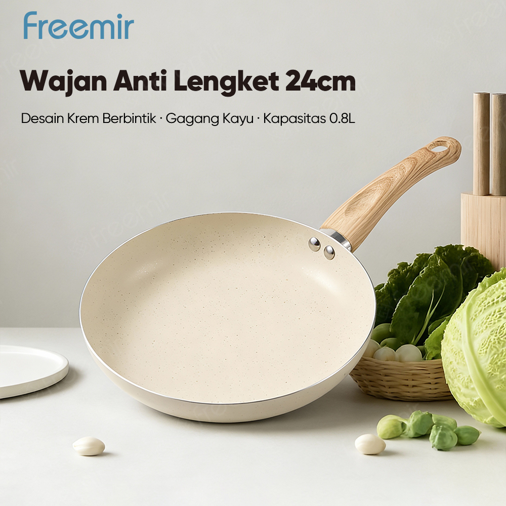 [OFFICIAL] freemir Wajan Penggorengan 24 cm Anti Lengket Gagang Kayu Serbaguna
