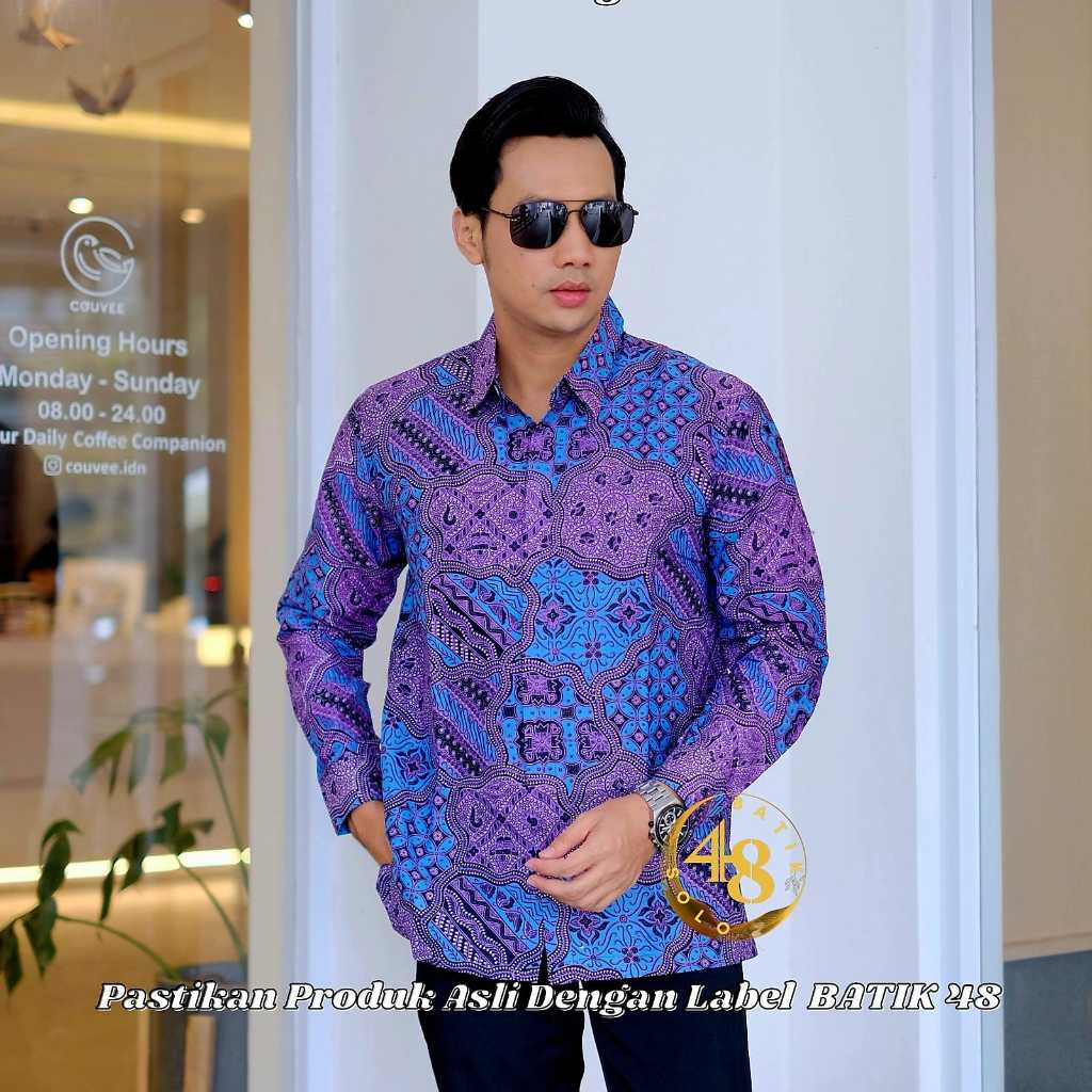 UNGU BIRU BAJU BATIK PRIA LAPIS FURING BATIK KONDANGAN BATIK KANTOR BATIK PESTA BATIK HALUS BATIK SO