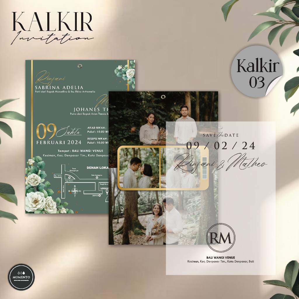 Undangan Pernikahan Kalkir Mewah Elegan Premium Full Colour Custom