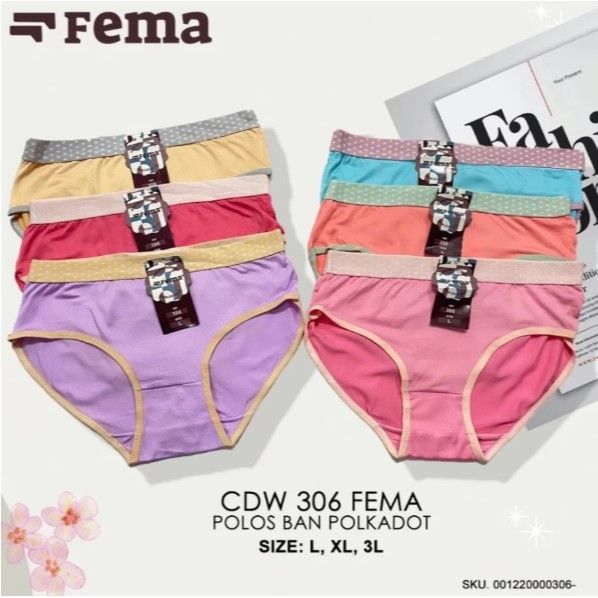 FEMA_6Pcs CD Wanita (( 306 )) Polkadot Warna Kalem Bahan Nylon Spandex